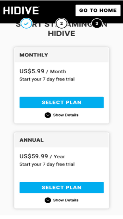 HIDIVE  pricing  page