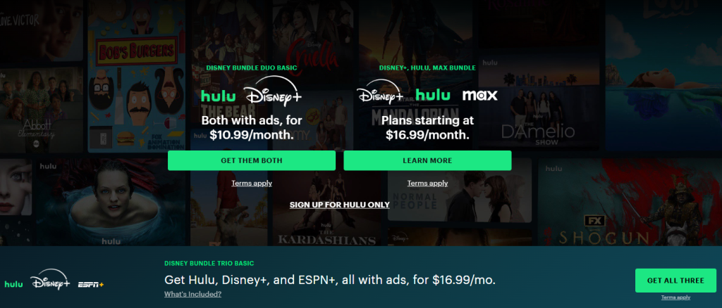 Hulu homepage