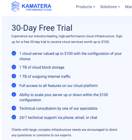 Kamatera Free trial