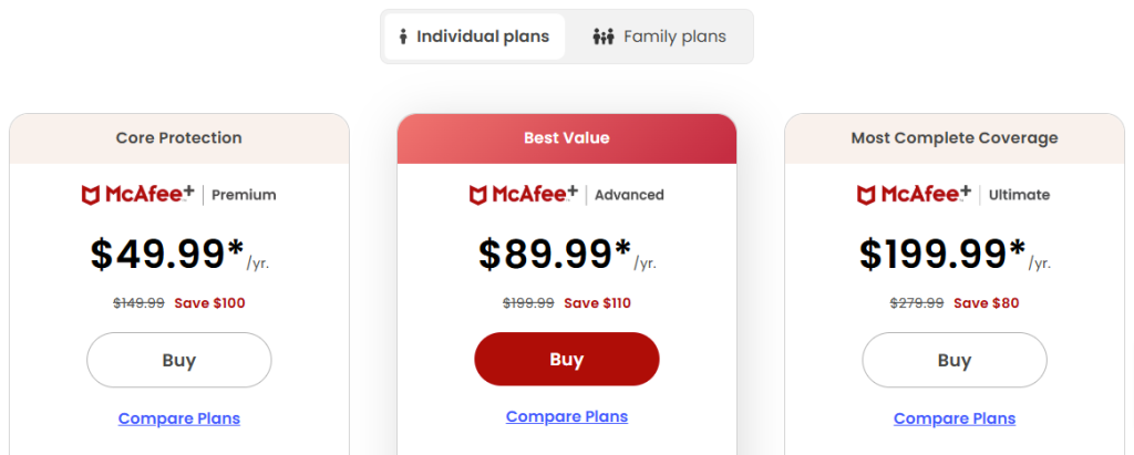 McAfee Individual Plans