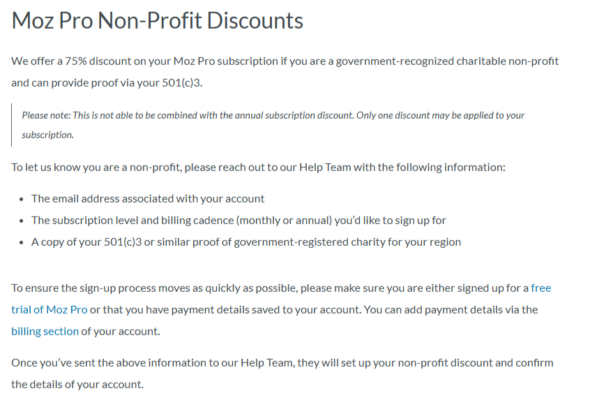 Moz Pro Non-profit discount