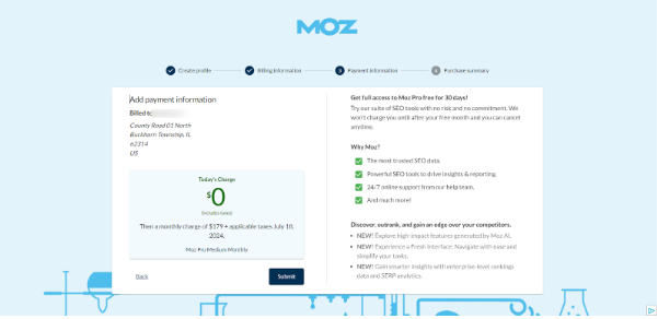 Moz checkout page