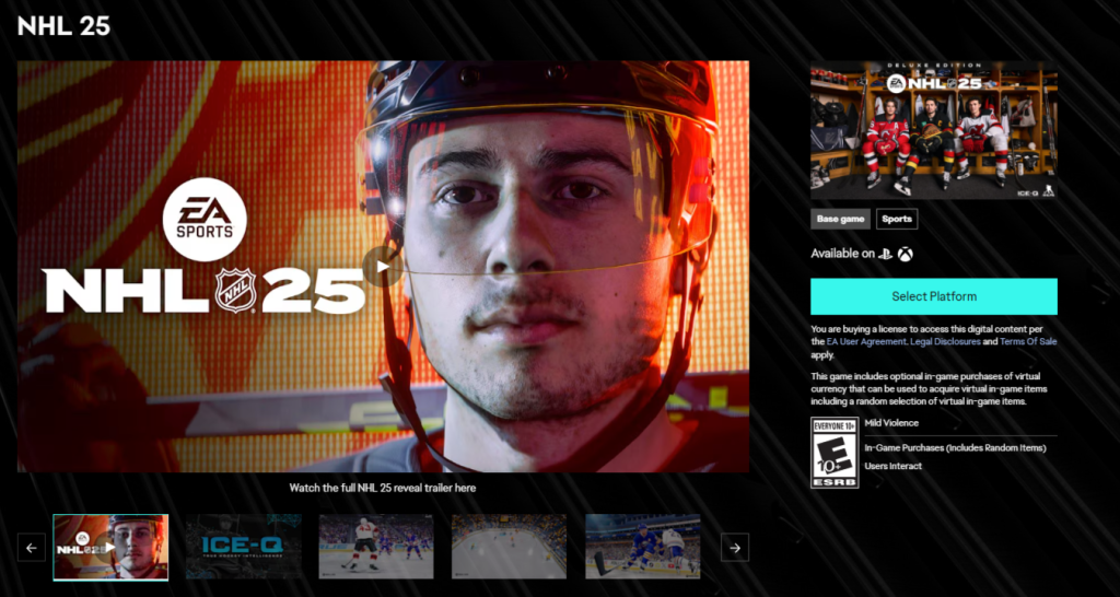 NHL 25 Select Platform