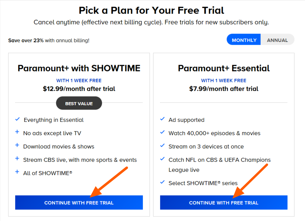 Paramount Plus Monthly Plans