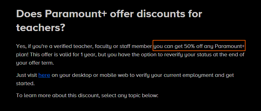 Paramount Plus Teacher Discount