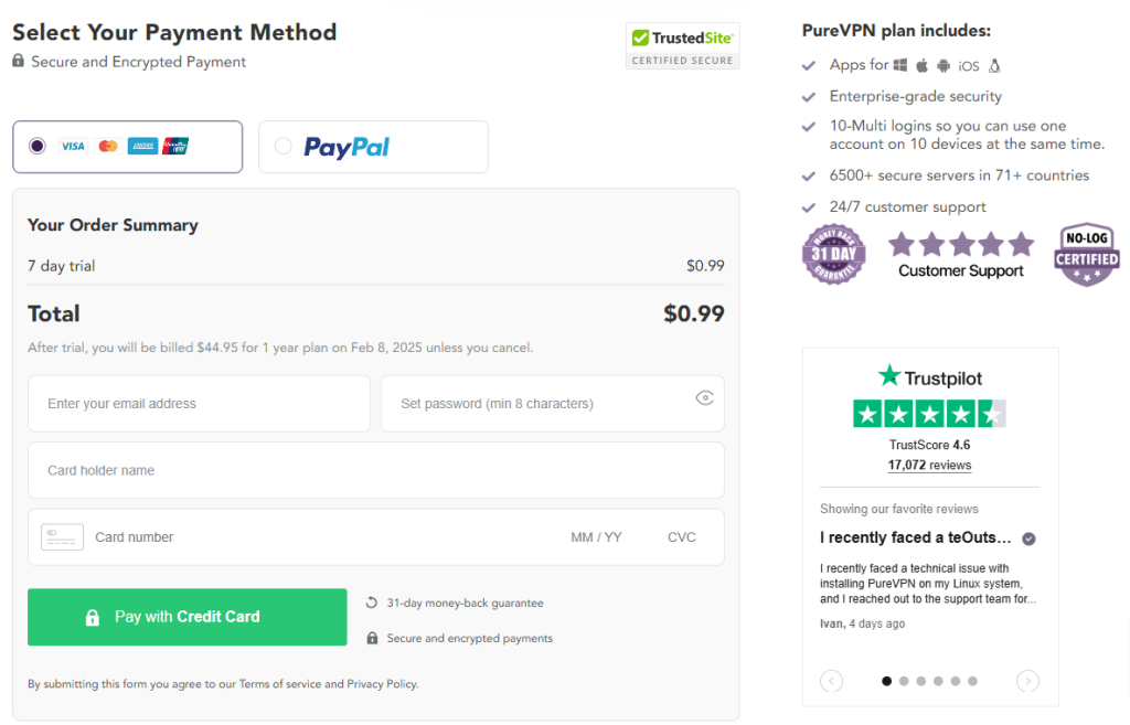 PureVPN checkout