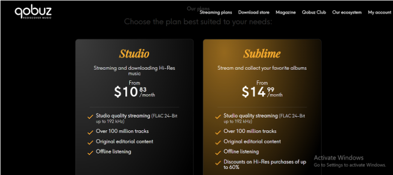 Qobuz Pricing and plans