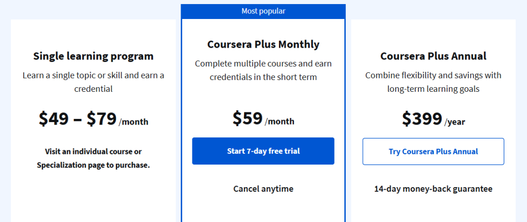 Coursera Pricing & Plans
