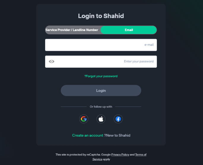 Shahid Website signup