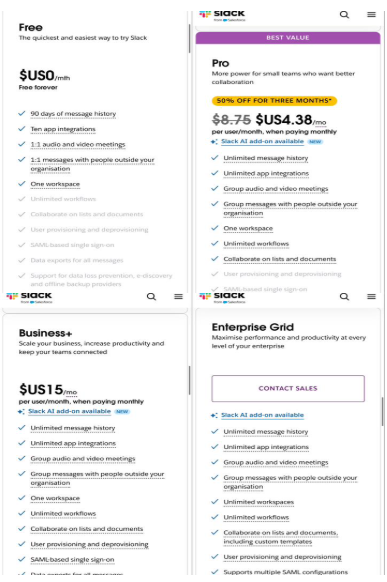 Slack Pricing & Plans