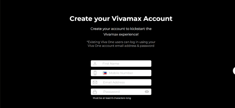 Vivamax account creation