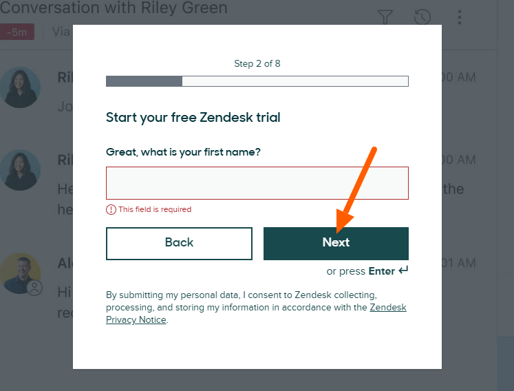 Zendesk register page