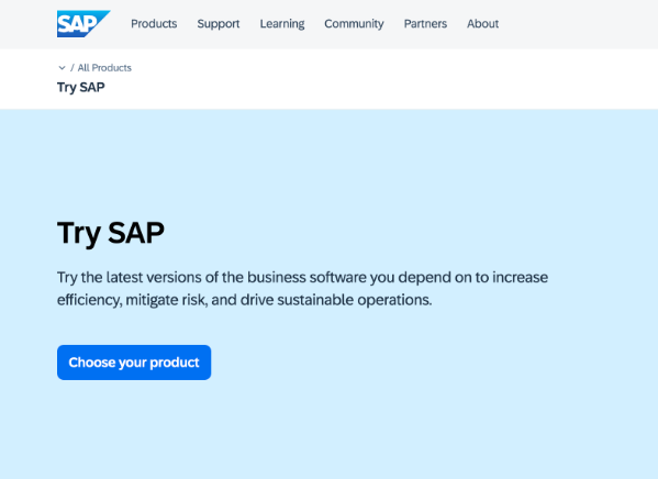 official SAP trial page