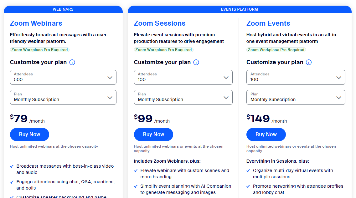 Zoom Webinars and Sessions