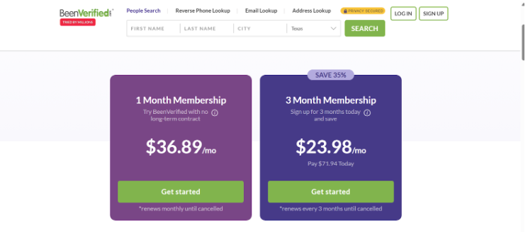 1-month pricing plan and a 3-month pricing plan