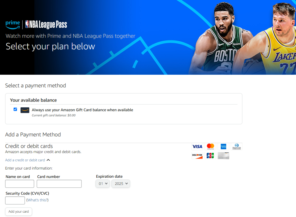 Amazon NBA-League-Pass Checkout Page