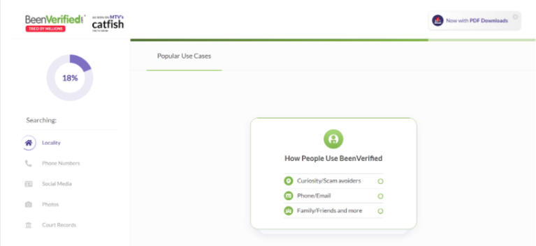 BeenVerified search progress