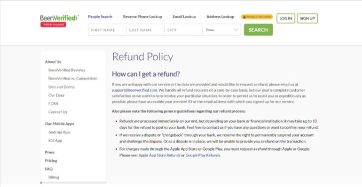 BeenVerified Refund