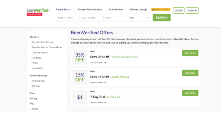 BeenVerified offers
