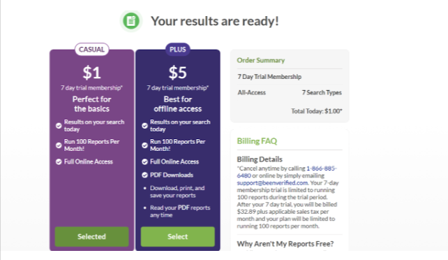 BeenVerified results page