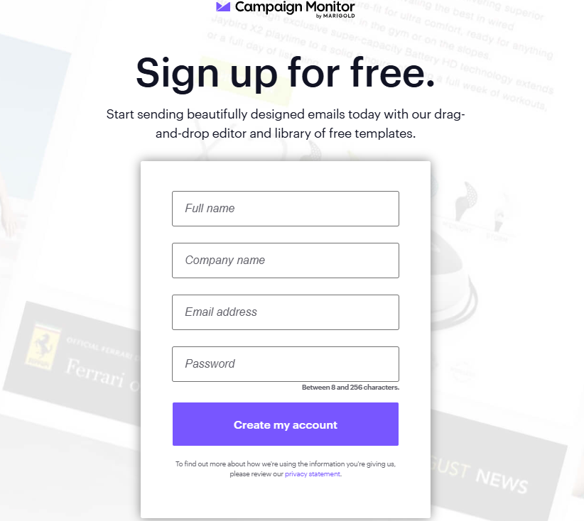 Campaign Monitor Sign Up Page