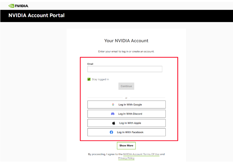 GeForce Now Sign Up Page