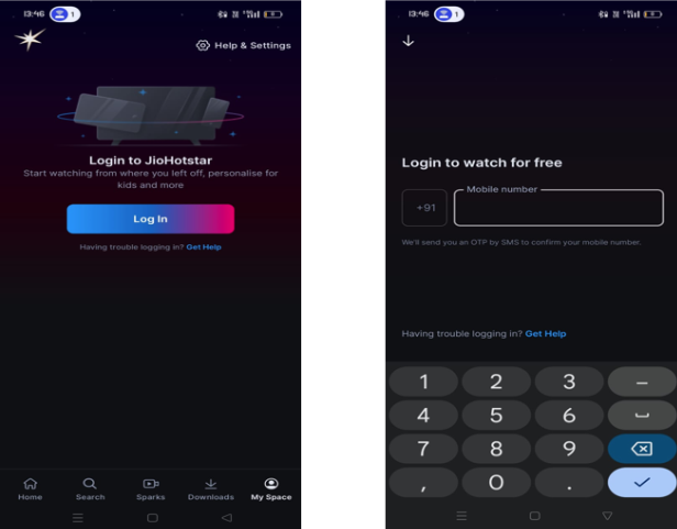 JioHotstar app and log with phone