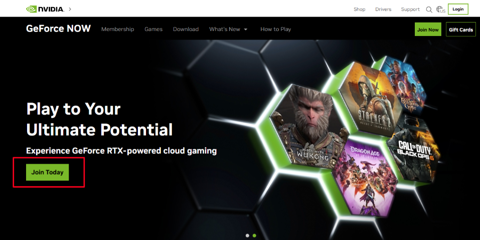 Join Today- button on GeForce Now