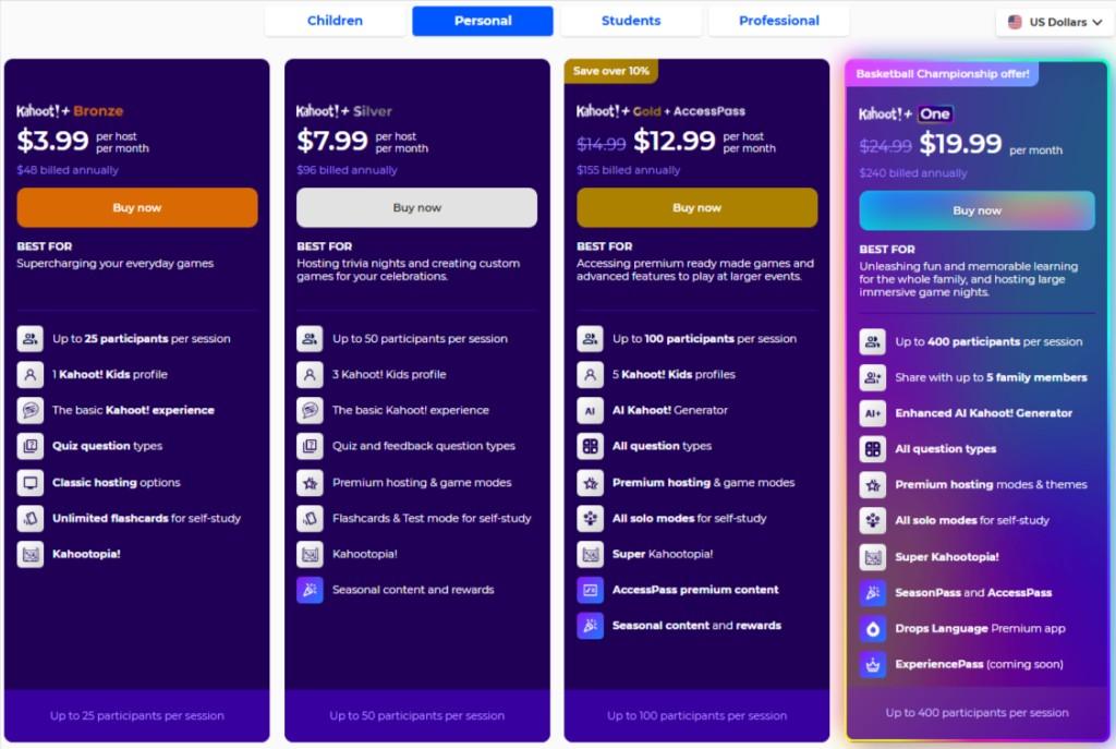 Kahoot Personal Plan