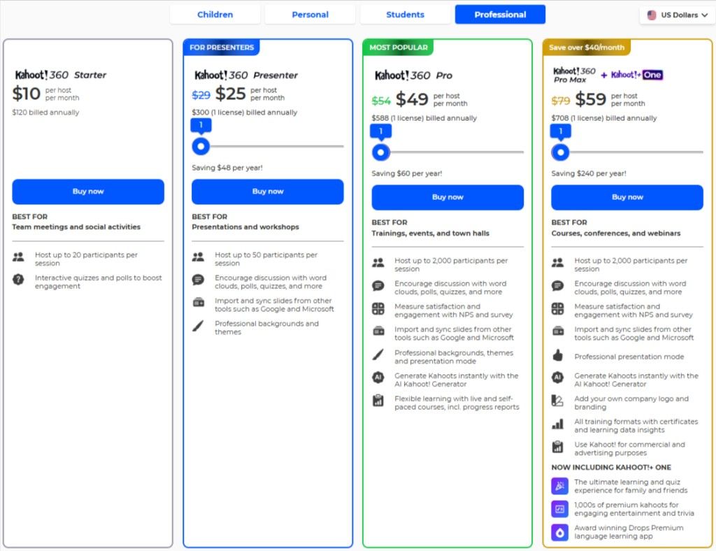Kahoot Professional Plan