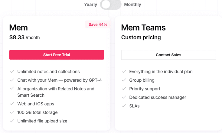 Mem.ai Pricing Plans Mem.ai Pricing Plans