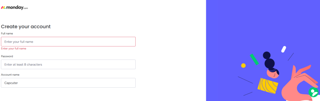 Monday-com Create account
