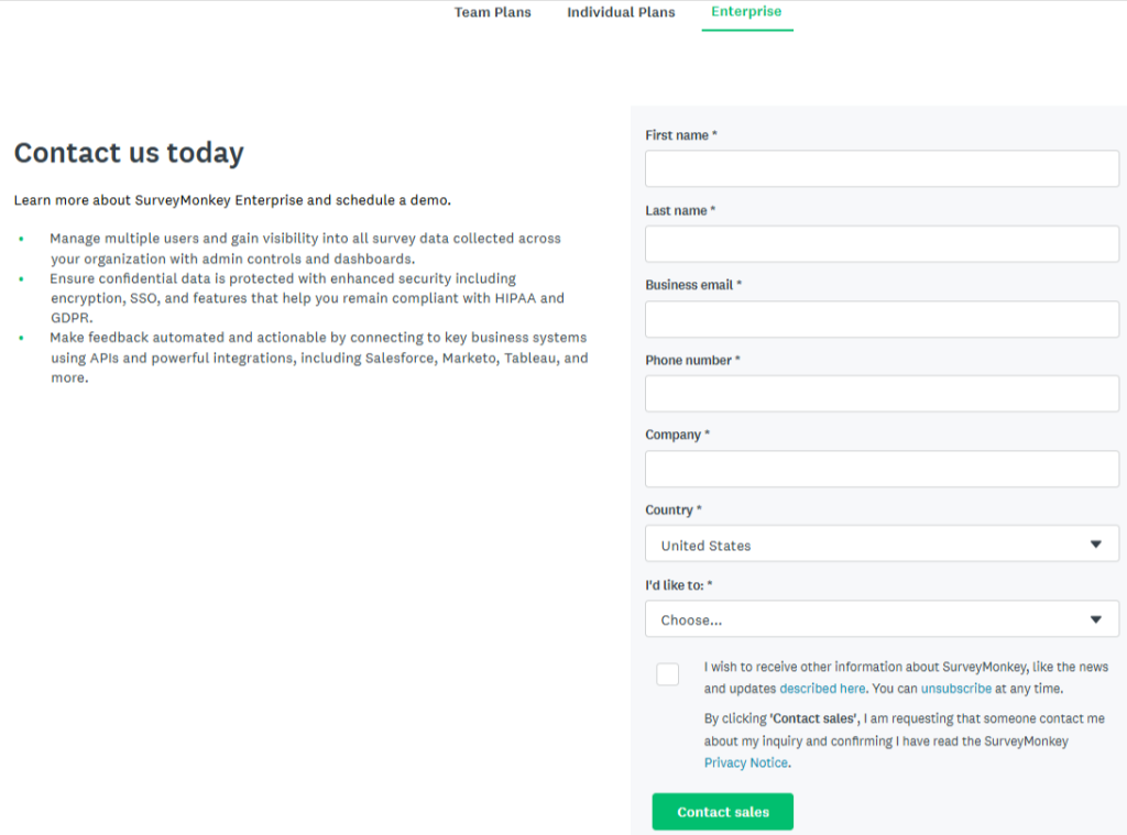 SurveyMonkey Enrterprise Plans