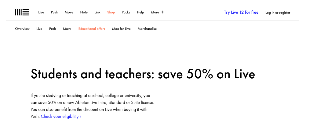 Ableton Discount for Students and teacher
