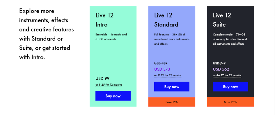 Ableton Live Standard and Suite editions