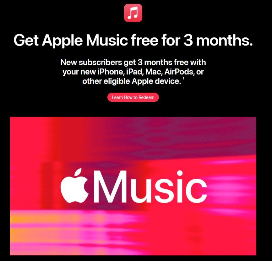 Apple Music 3 Month Free Trial Page