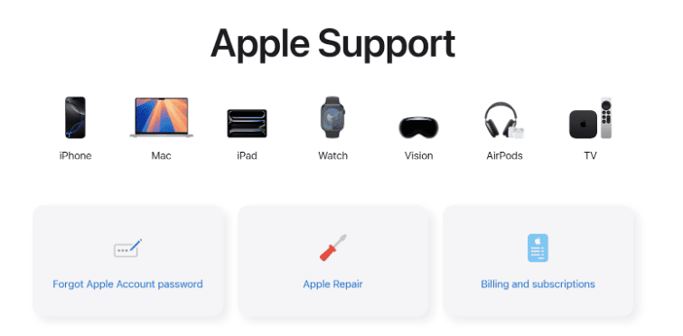 Apple Support page