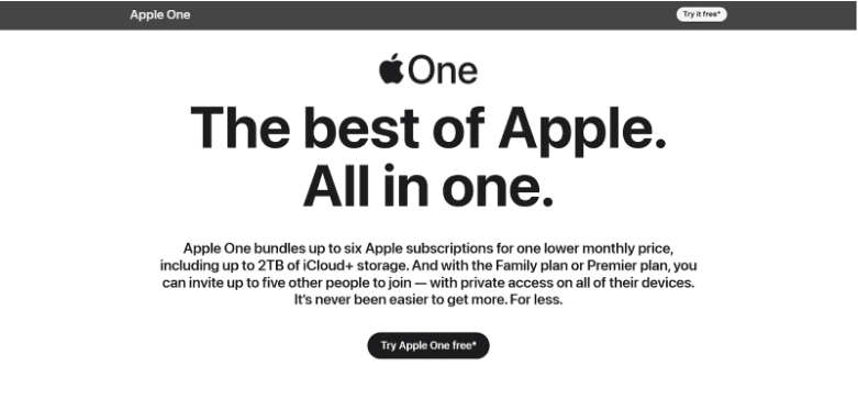 Apple one website homepage