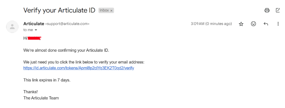 Articulate email verification