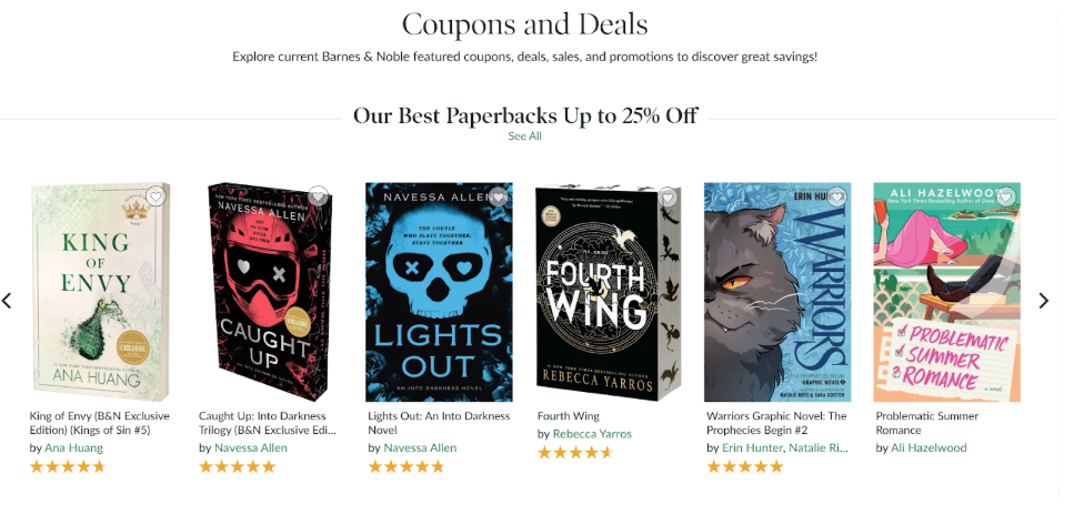 B&N Coupons and Deals page