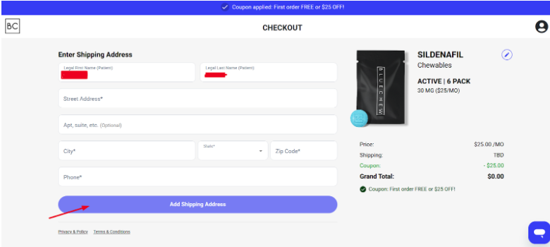 BlueChew Checkout page