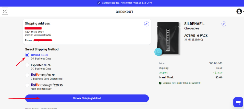 BlueChew Ground shipping option