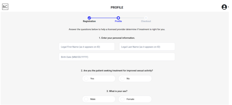 BlueChew profile required info page