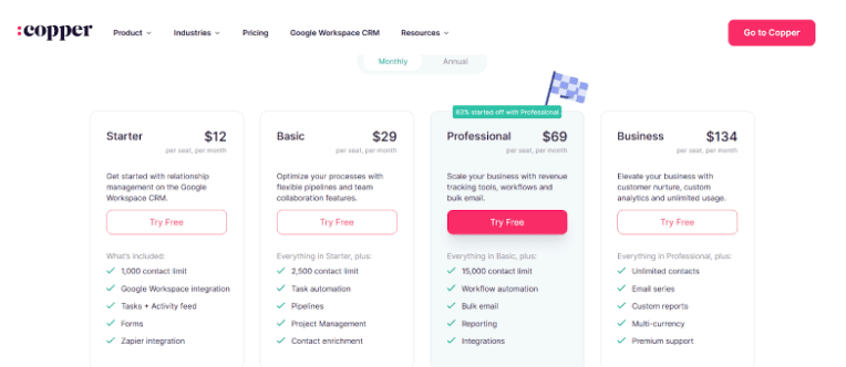 Copper Pricing & Plans page