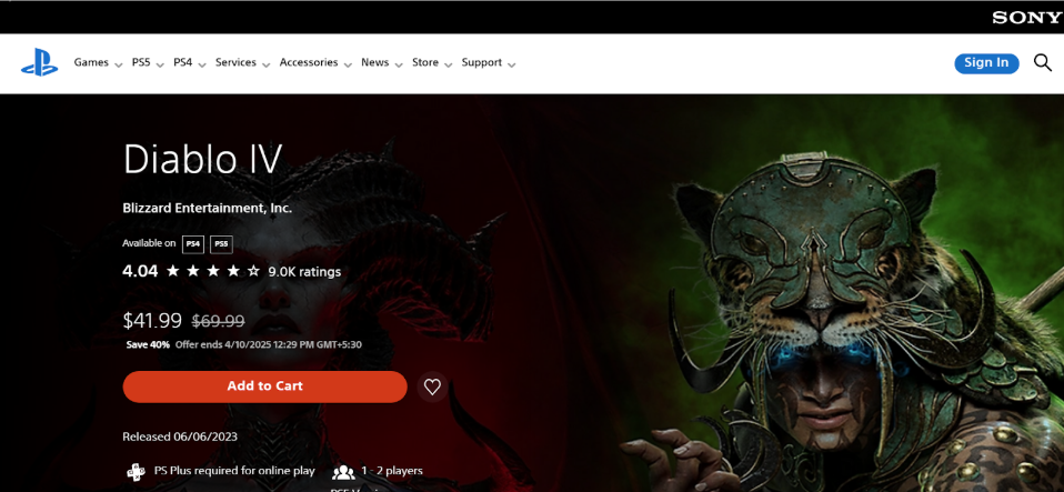 PlayStation Diablo 4 Add to Cart Options