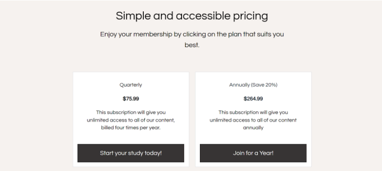 East Oaks Studio Website pricing