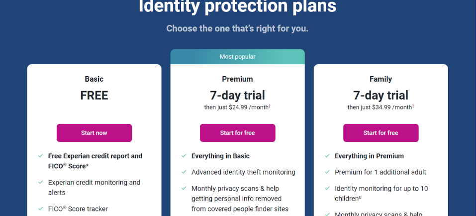 Experian Pricing plans