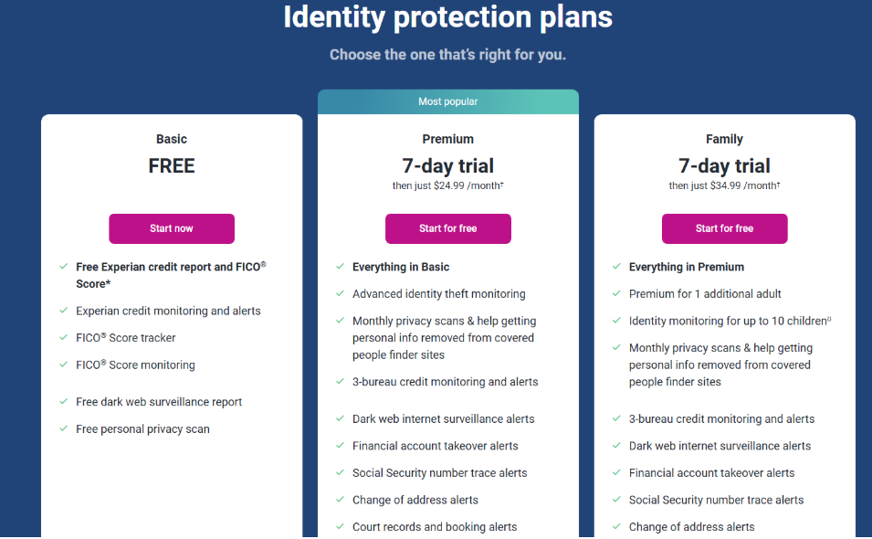 Experian advanced identity protection plans