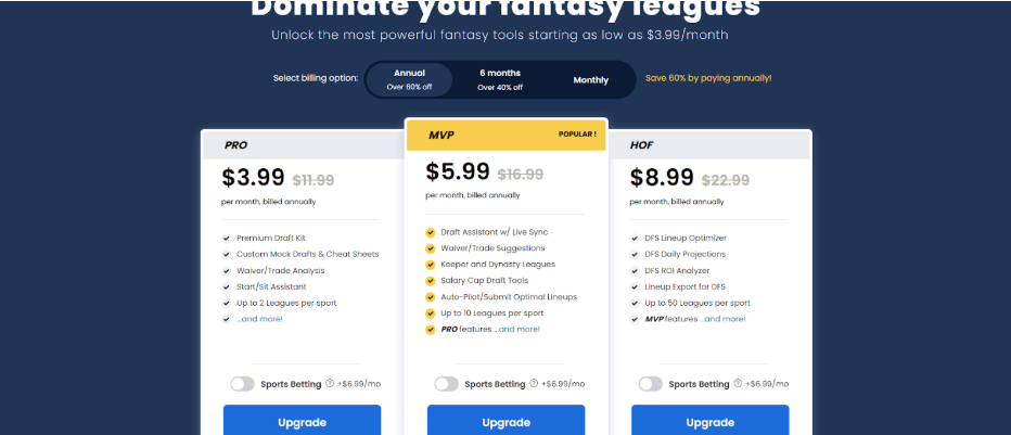 FantasyPros plans and pricing