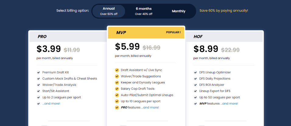 FantasyPros plans with features